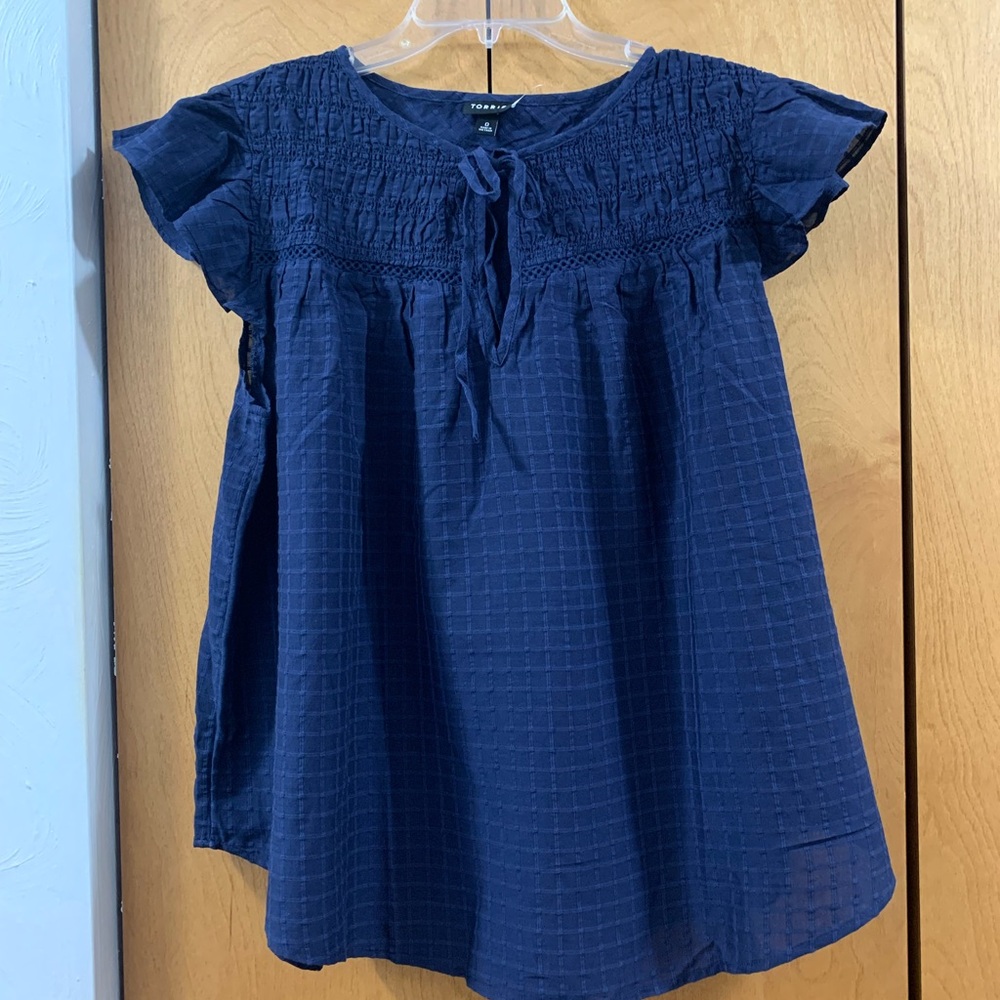 torrid Navy Textured Smocked Top